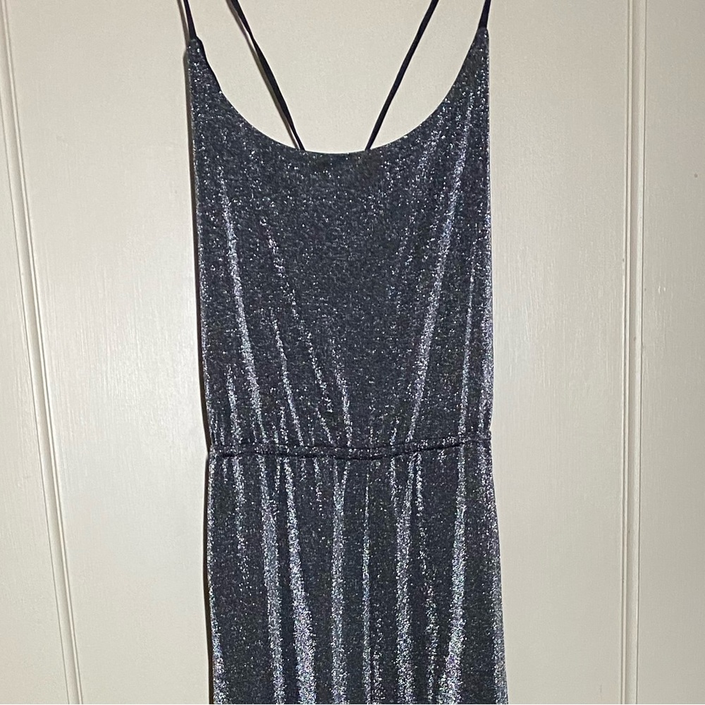 NWT. SO brand black shimmer open-back jumpsuit. Lg.
